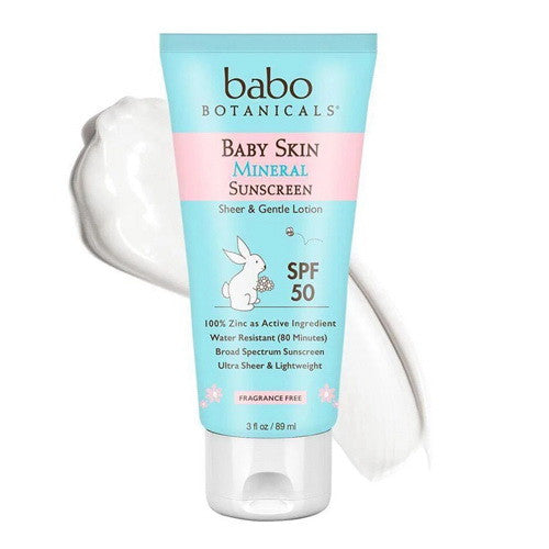 Babo Botanicals Baby Skin Mineral Sunscreen Lotion SPF 50, 3 Oz